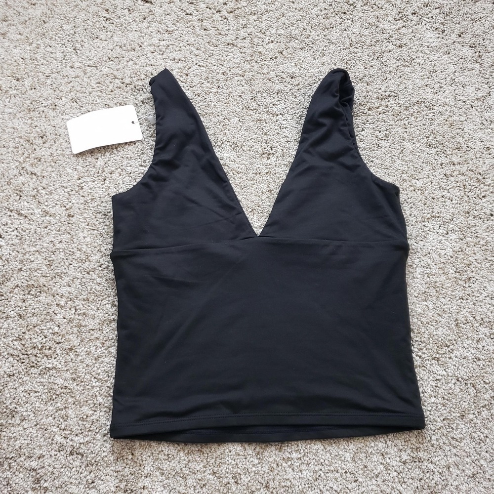 REORIA Tank Womens M Black V-Neck Camisole Stretch Activewear Slim Lightweight
